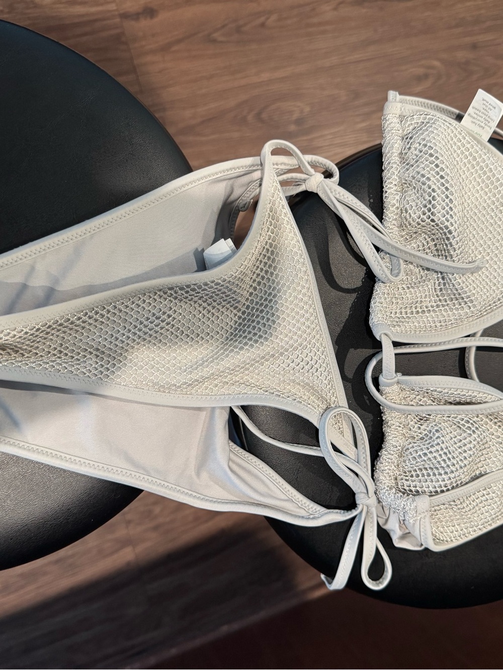 Aerie Light Gray Mesh Triangle Bikini Top and Bottom Set medium top/small bottom
